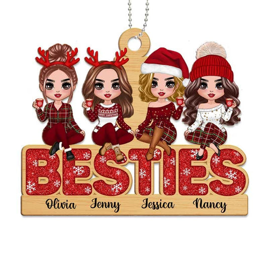 Doll Besties Sitting On Word-Gifts For Besties-Personalized Metal Ornament