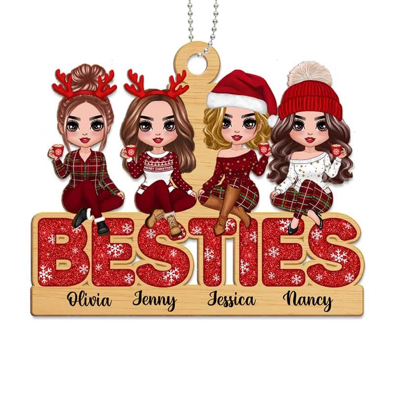 Doll Besties Sitting On Word-Gifts For Besties-Personalized Metal Ornament