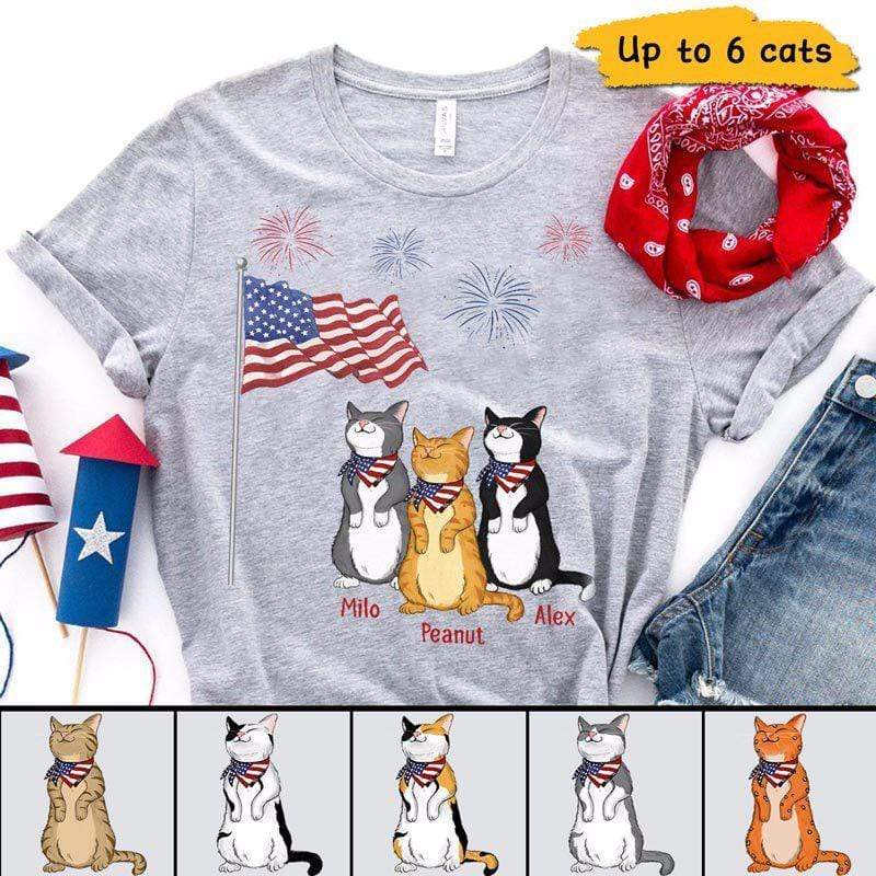 4th Of July American Flag Standing Cat Personalized Shirt