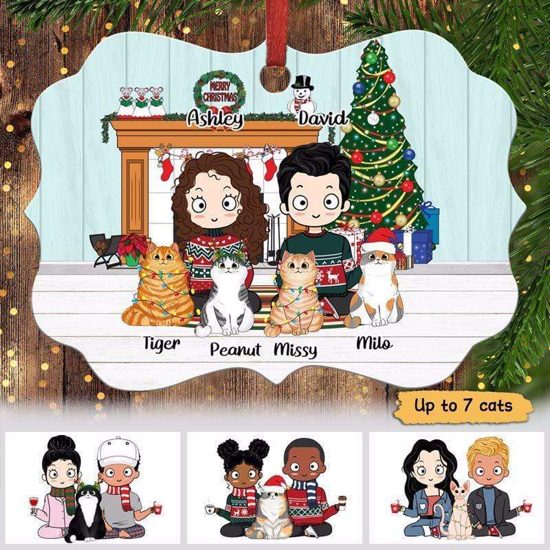 Couple & Cats In House Personalized Christmas Ornament