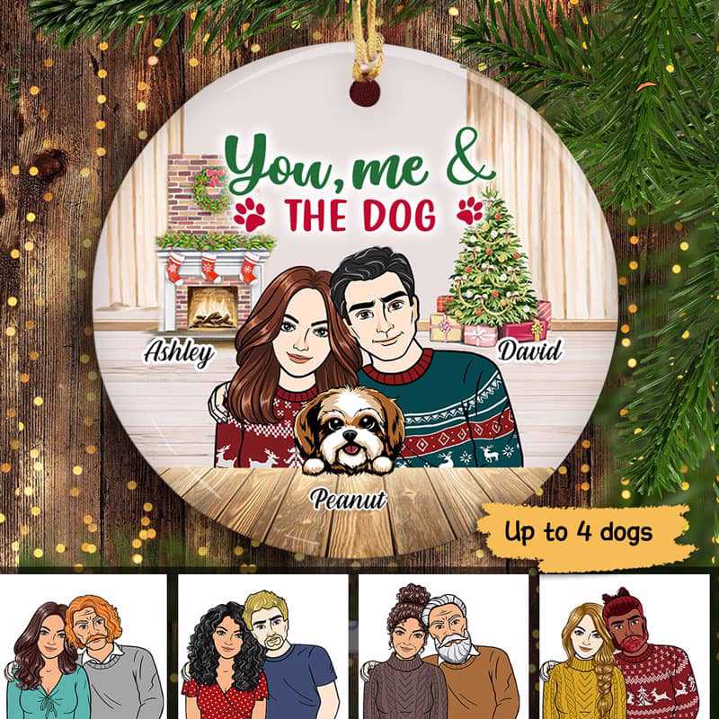 Front View Couple And Dogs Personalized Circle Ornament