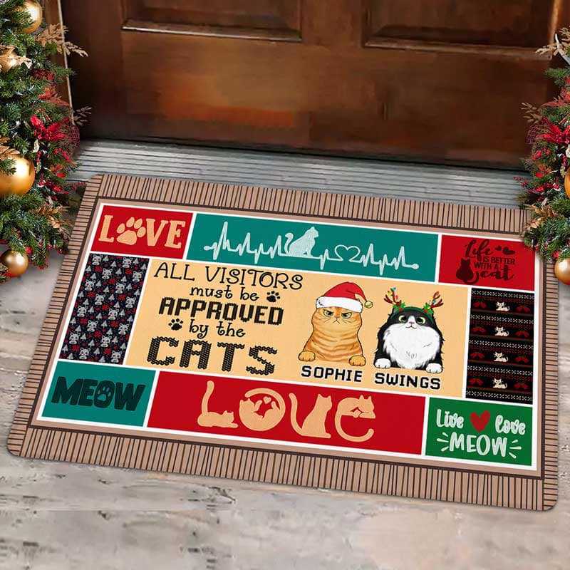 すべての訪問者は猫の承認を得なければなりません クリスマス パーソナライズド ドアマット
