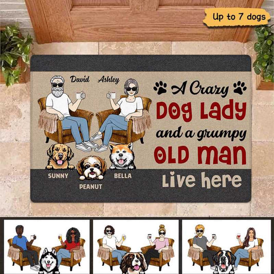 Crazy Dog Lady Grumpy Old Man Dog Mom Dad Personalized Doormat