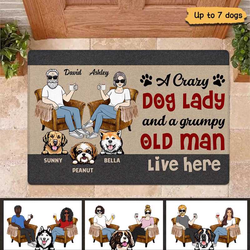 Crazy Dog Lady Grumpy Old Man Dog Mom Dad Personalized Doormat