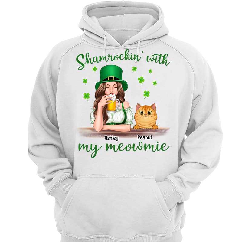 Shamrokin‘ With Meowmies Cat Mom St Patrick Day Hoodie Sweatshirt