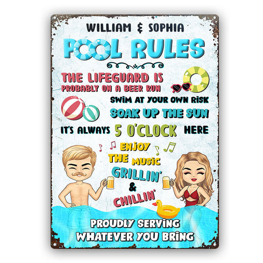 Swimming Pool Rules Proudly Serving Whatever You Bring - Personalized Custom Classic Metal Signs