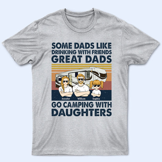 Great Dad Go Camping With Daughters & Sons Retro - Camping Family Gift - Personalized Custom T Shirt