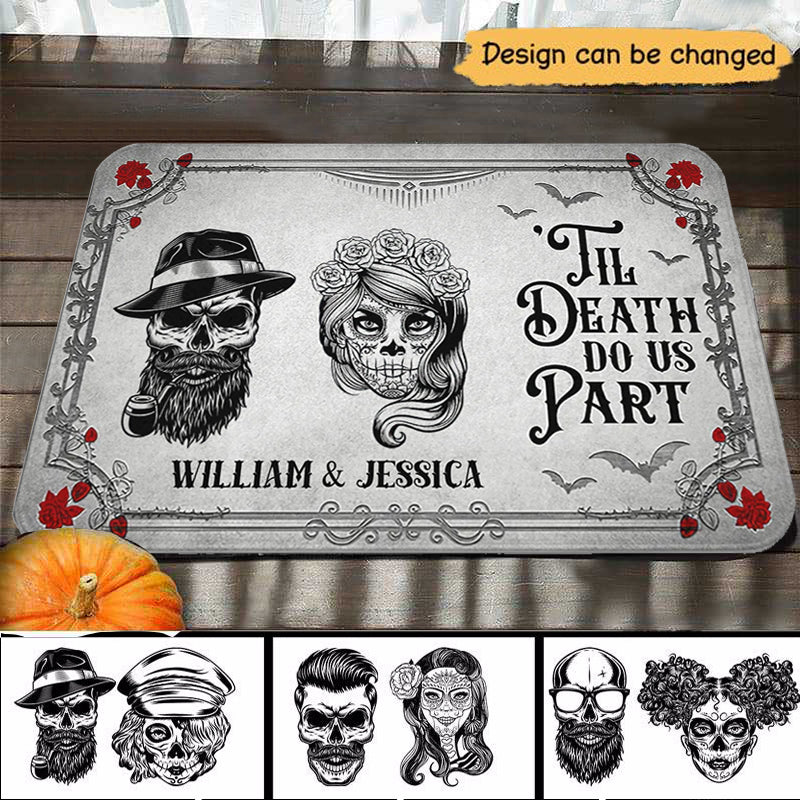 Halloween ‘Til Death Do Us Part Sugar Skull Gothic Couple Personalized Doormat