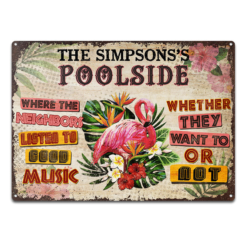 Swimming Pool Tropical Good Music - Personalized Custom Classic Metal Signs