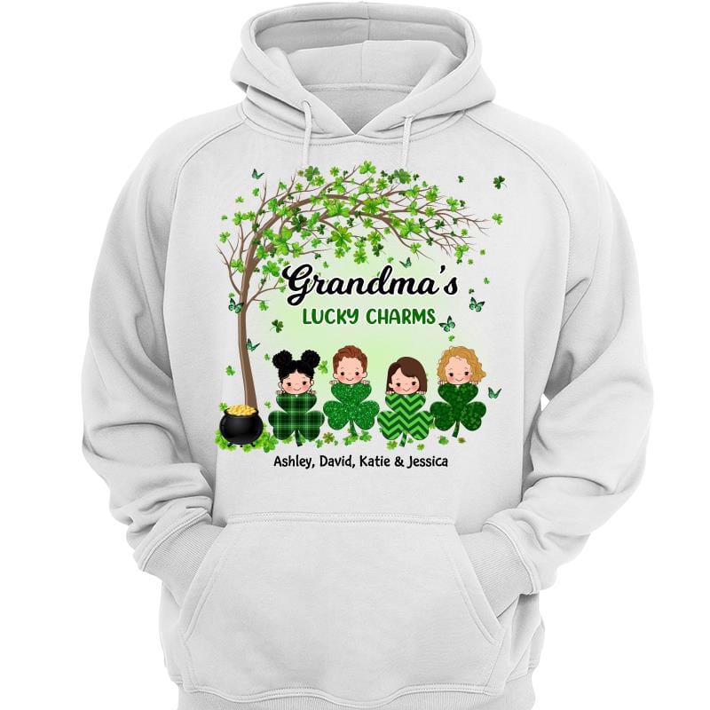 Grandma Mom Lucky Charm Peeking Kids Personalized Hoodie Sweatshirt