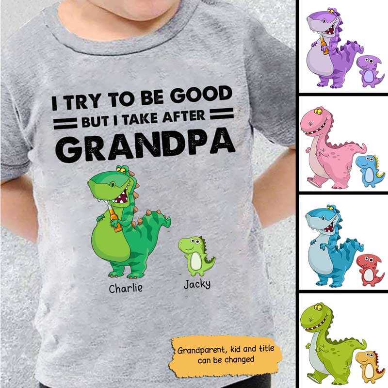 Grandkid Take After Grandparent Dinosaur Personalized Youth Shirt