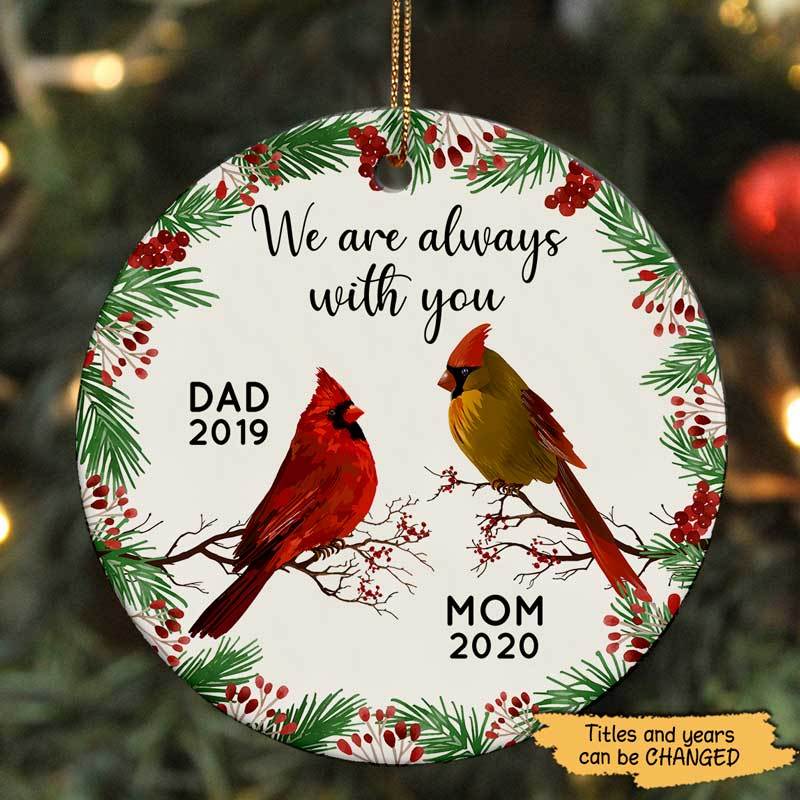 Always With You Holly Branch Christmas Personalized Memorial Circle Ornament