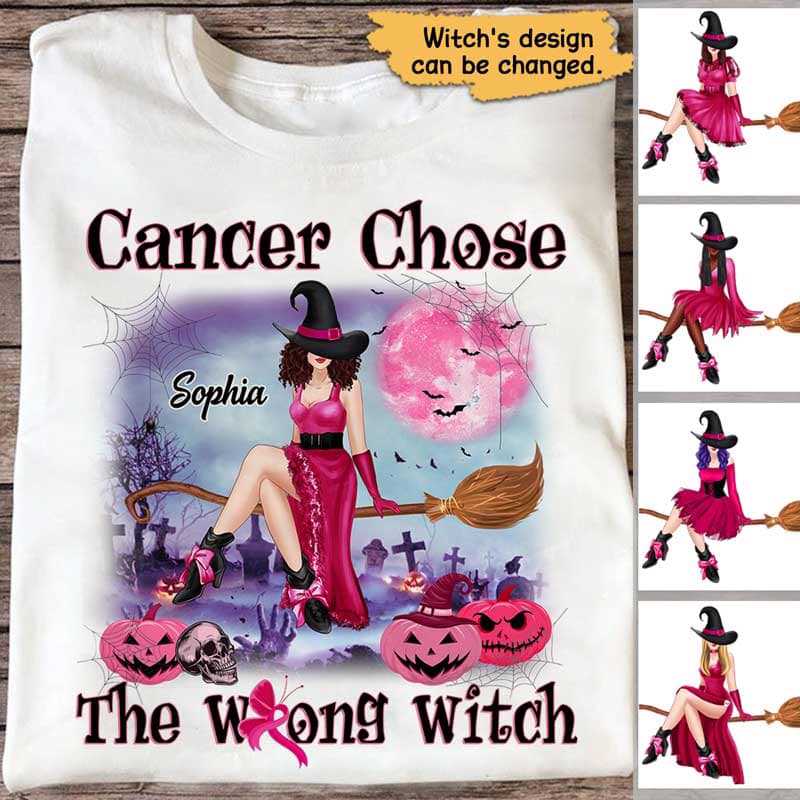 Cancer Chose The Wrong Witch Breast Cancer Personalized Shirt