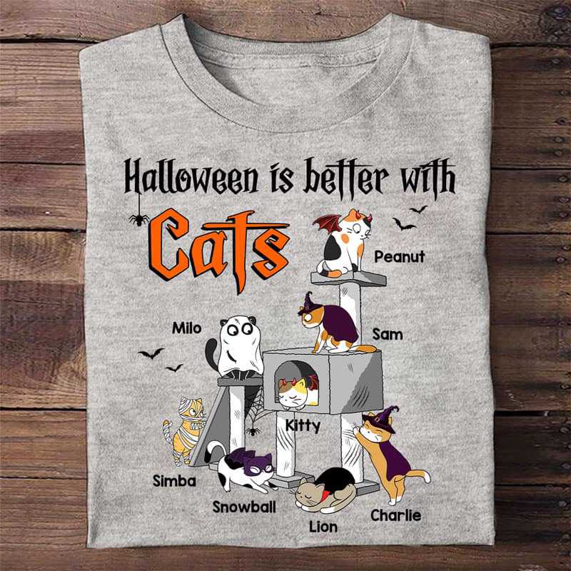 キャットツリーハロウィンは猫のパーソナライズされたシャツでより良いです
