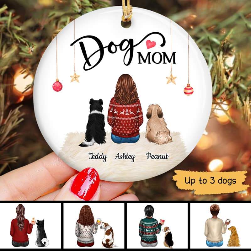 Dog Mom Sitting Personalized Circle Ornaments