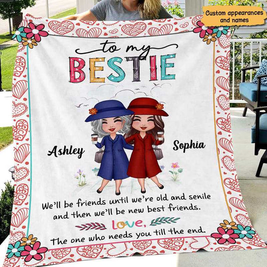 Old Doll Besties Sisters Siblings Floral Personalized Fleece Blanket