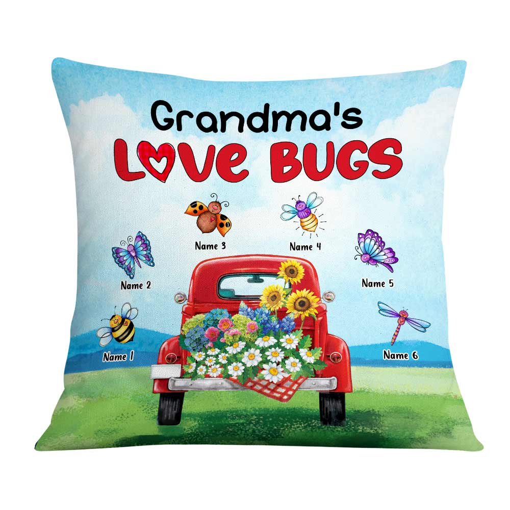 Personalized Mom Grandma Grandkids Love Bugs Polyester Linen Pillow