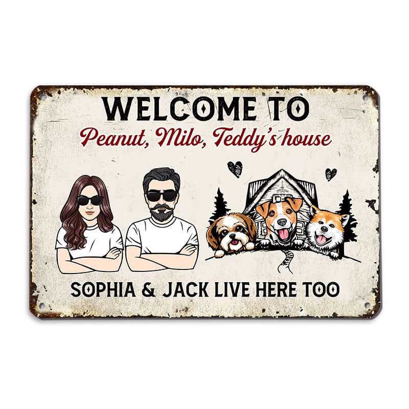 Welcome To Dogs House Couple Personalized Metal Sign