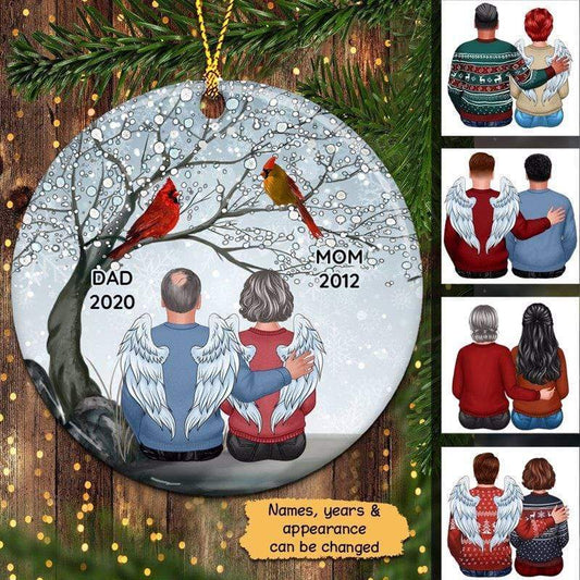 Dad Mom Under Tree Cardinals Personalized Circle Ornament