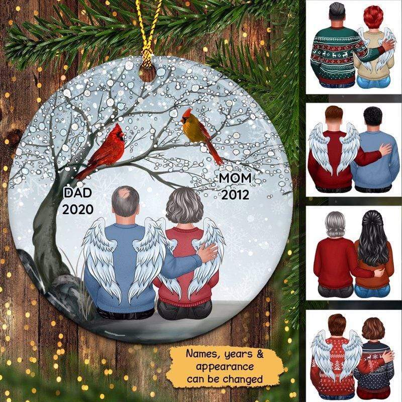 Dad Mom Under Tree Cardinals Personalized Circle Ornament