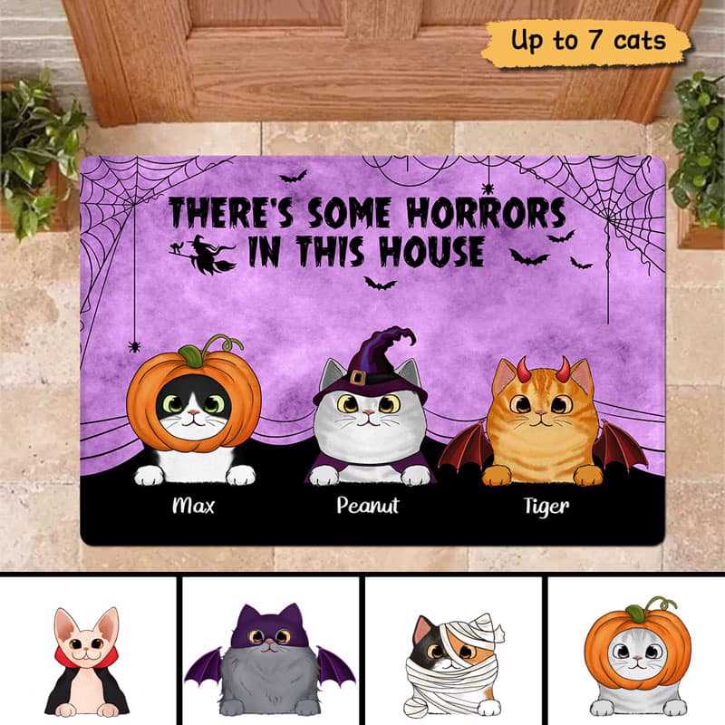 Halloween Cats Welcome Foolish Mortal Personalized Doormat