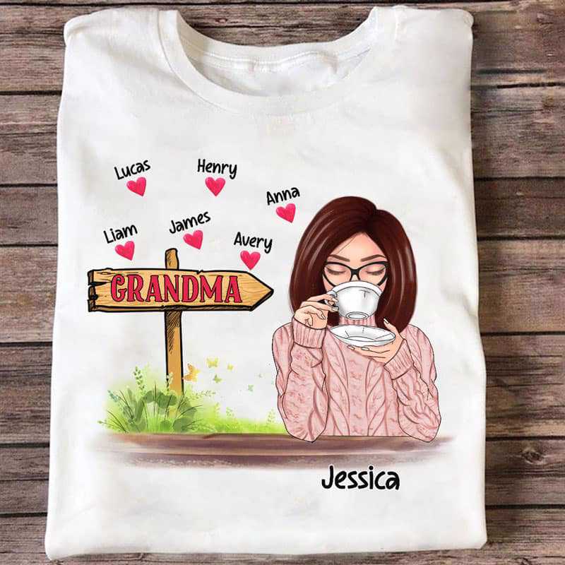 Grandma Little Heart Coffee Girl Personalized Shirt