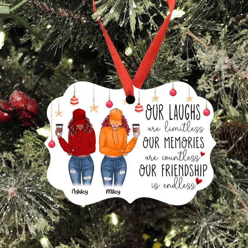 Our Friendship Is Endless Modern Girls Personalized Christmas Ornament