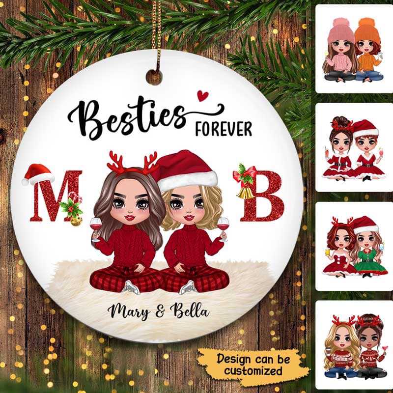 Christmas Alphabet Doll Besties Personalized Circle Ornament