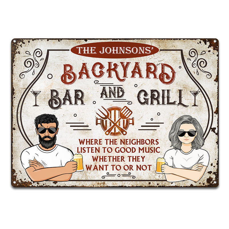 Grilling Backyard Listen To Good Music - Yard Sign - Personalized Custom Classic Metal Signs