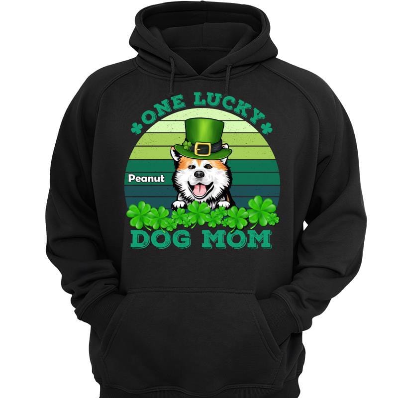 One Lucky Dog Mom St. Patrick's Day パーソナライズド パーカー スウェットシャツ