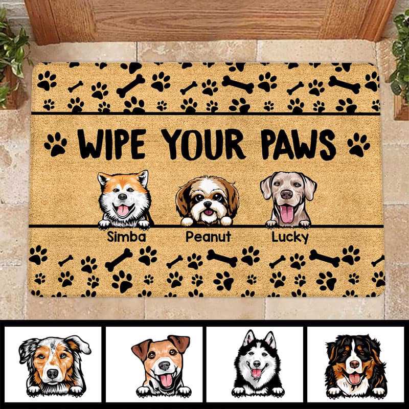 Dog Paws And Bone Pattern Personalized Doormat