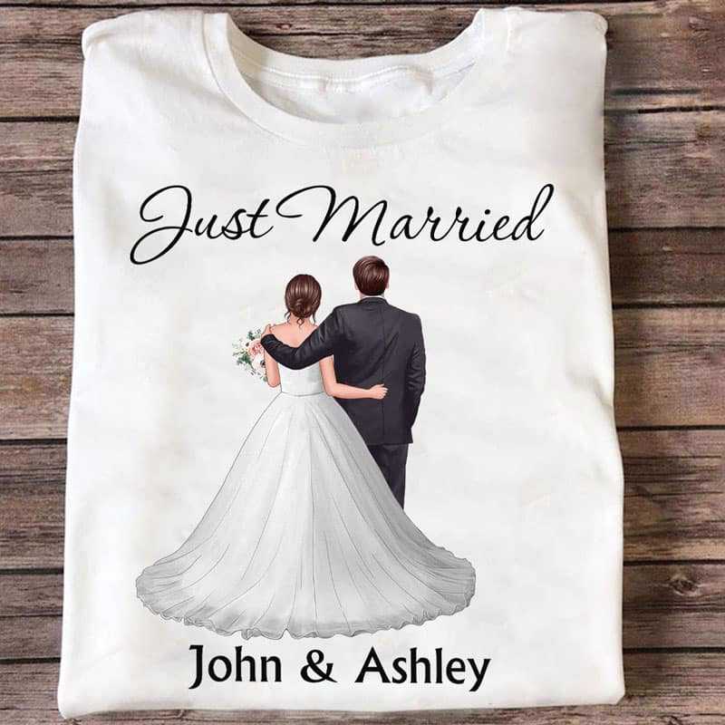 Just Married Wedding Gift Couple Personalized Shirt