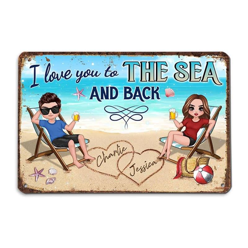 Doll Couple Love You To The Beach And Back パーソナライズされたメタルサイン
