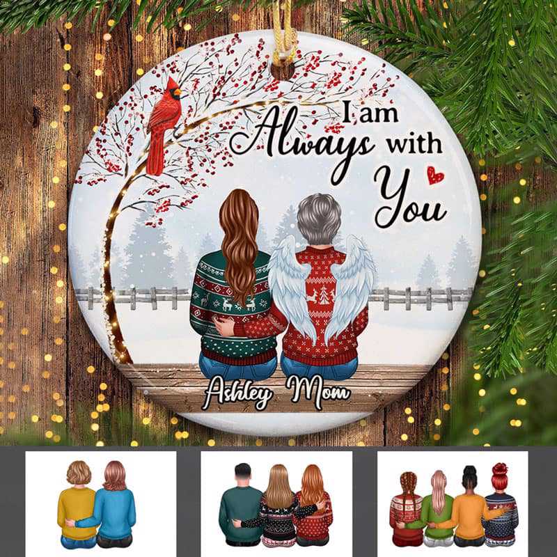 Cardinals In Snow Berry Tree Memorial Personalized Circle Ornament