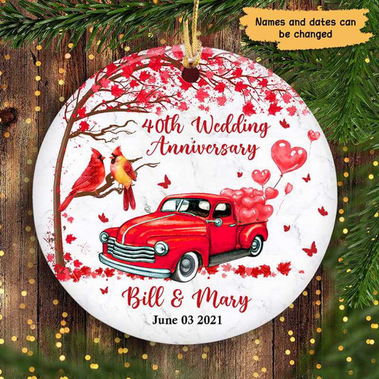 Couple Cardinal Wedding Anniversary Personalized Circle Ornament