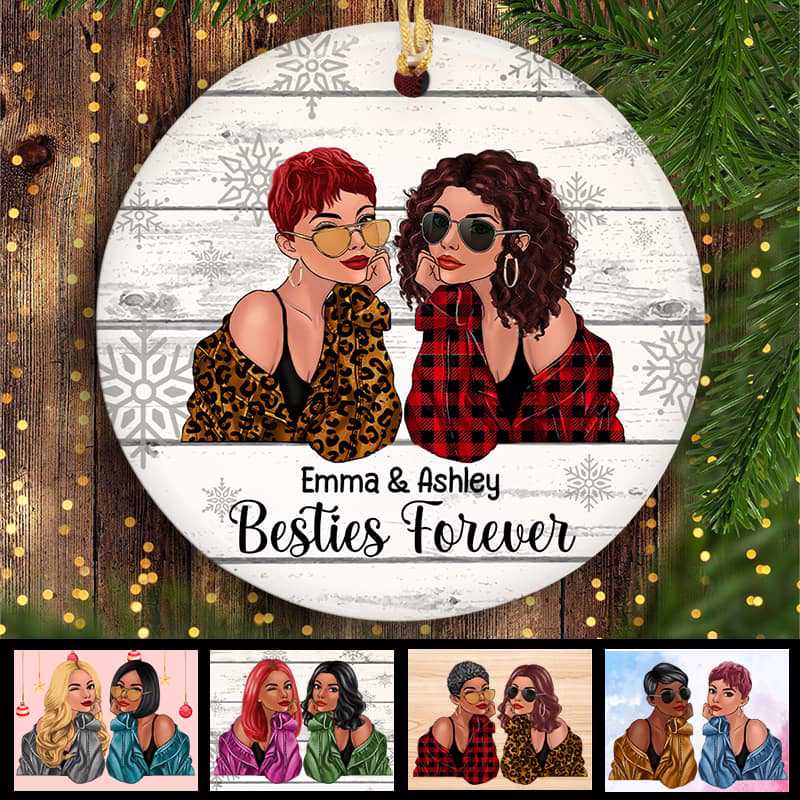 Always Sisters Besties Fashion Girl Personalized Circle Ornaments