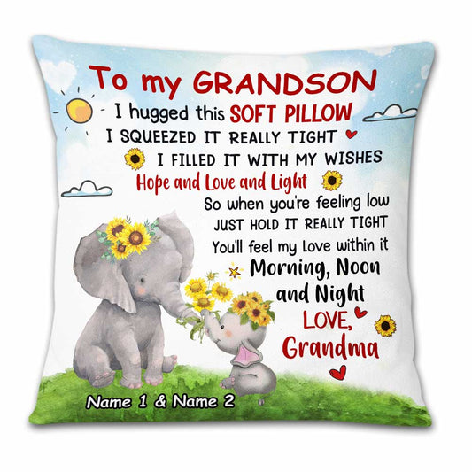 Personalized Elephant Mom Grandma To Daughter Granddaughter Son Grandson Hug This Pillow