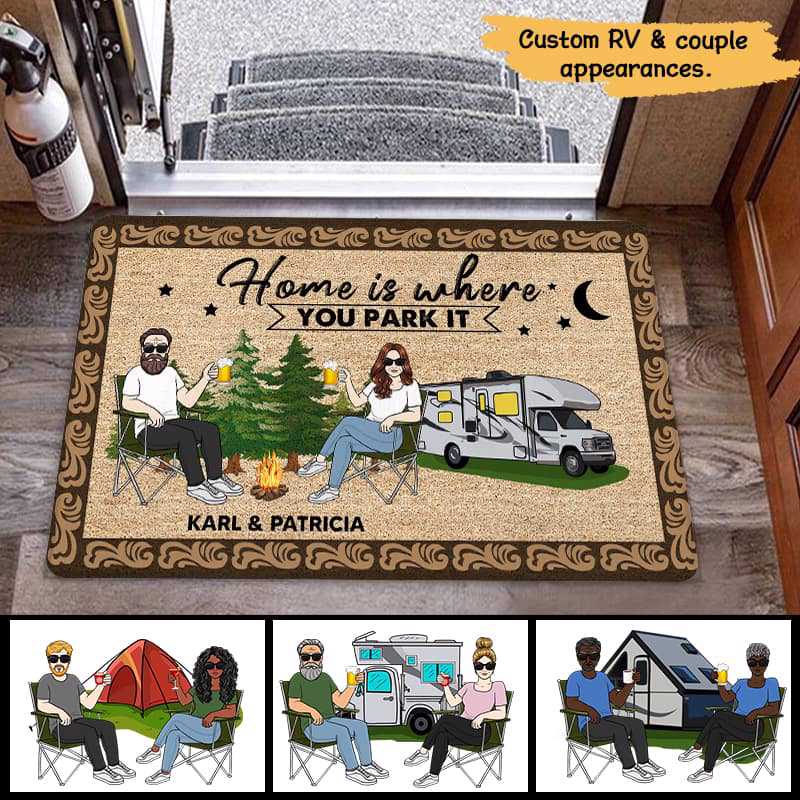 Couple Camping Family Personalized Doormat