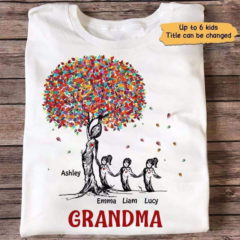 秋の木おばあちゃんと子供のパーソナライズされたシャツ