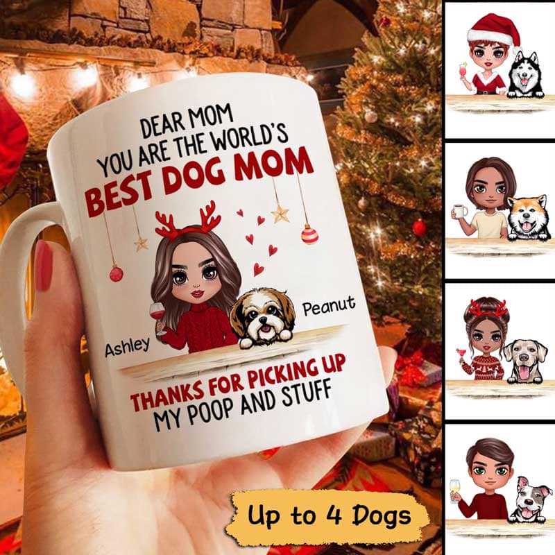 Dear Doll Dog Mom Dog Dad クリスマス 名入れマグカップ（両面印刷）