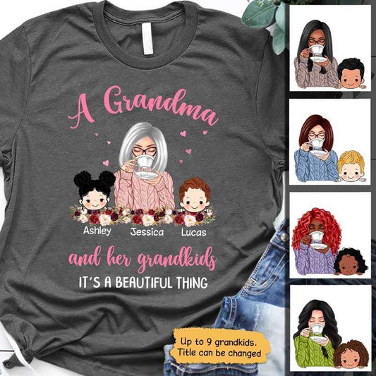 A Grandma And Her Grandkids Beautiful Thing Personalized Dark Shirt