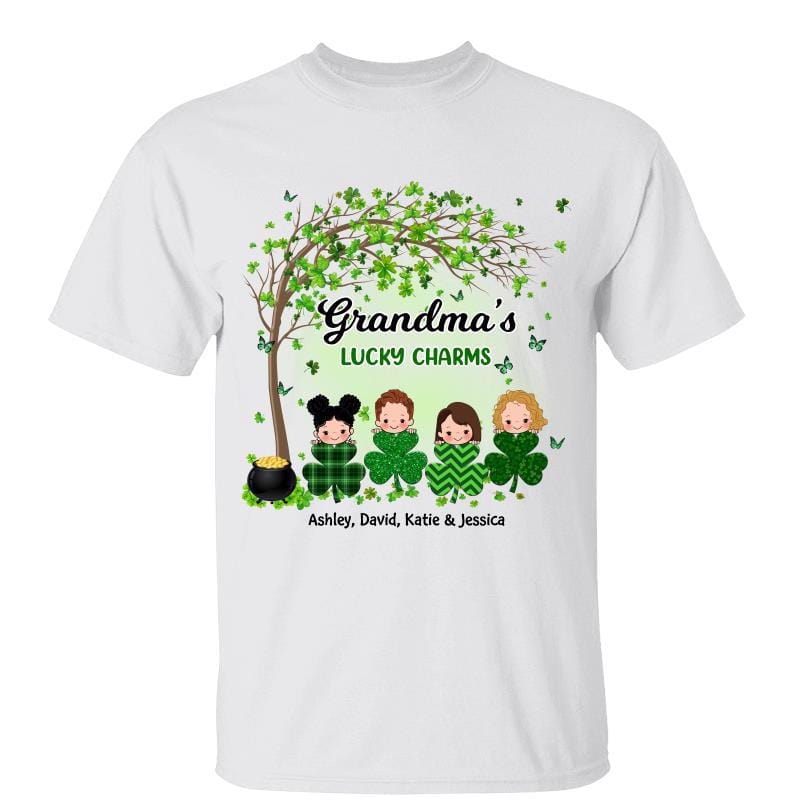 Grandma Mom Lucky Charm Peeking Kids Personalized Shirt