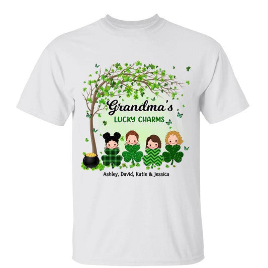 Grandma Mom Lucky Charm Peeking Kids Personalized Shirt