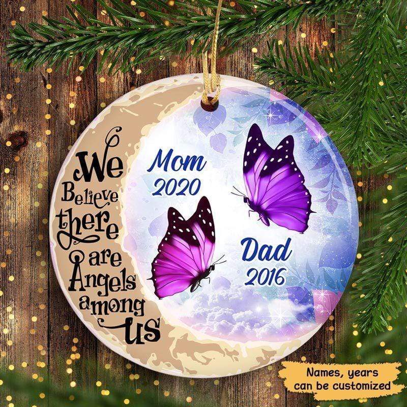 Purple Flower Butterflies Moon Memorial Personalized Circle Ornament