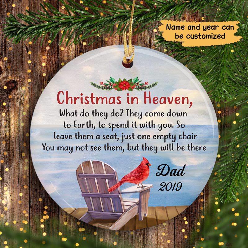 Christmas In Heaven Memorial Chair Lake View Personalized Circle Ornament