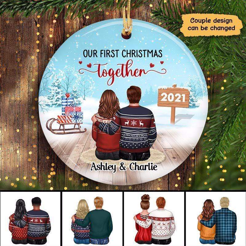 Christmas Together Back View Couple Personalized Circle Ornament