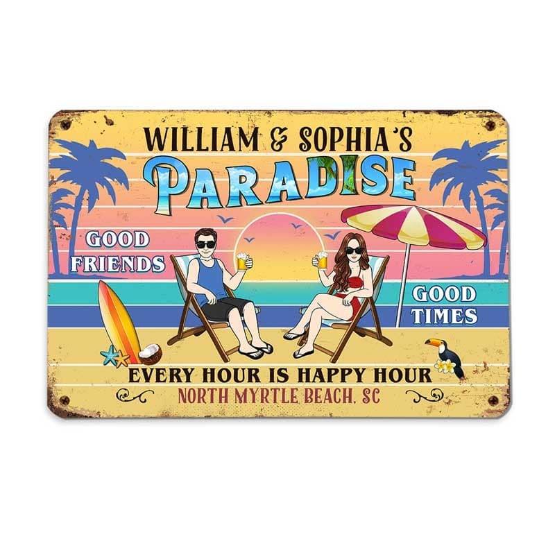 Couple Sitting At Beach Personalized Metal Sign