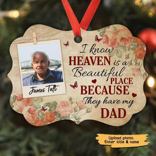 Heaven A Beautiful Place Photo Family Memorial Personalized Christmas Ornament