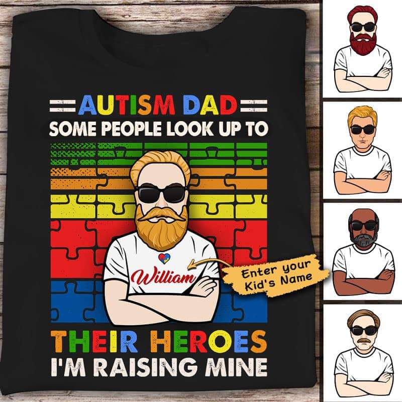 自閉症のお父さんのレトロなパーソナライズされたシャツ