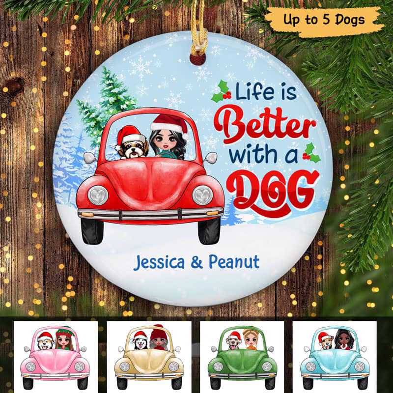 Life Is Better With Dogs Doll Girl Personalized Circle Ornaments